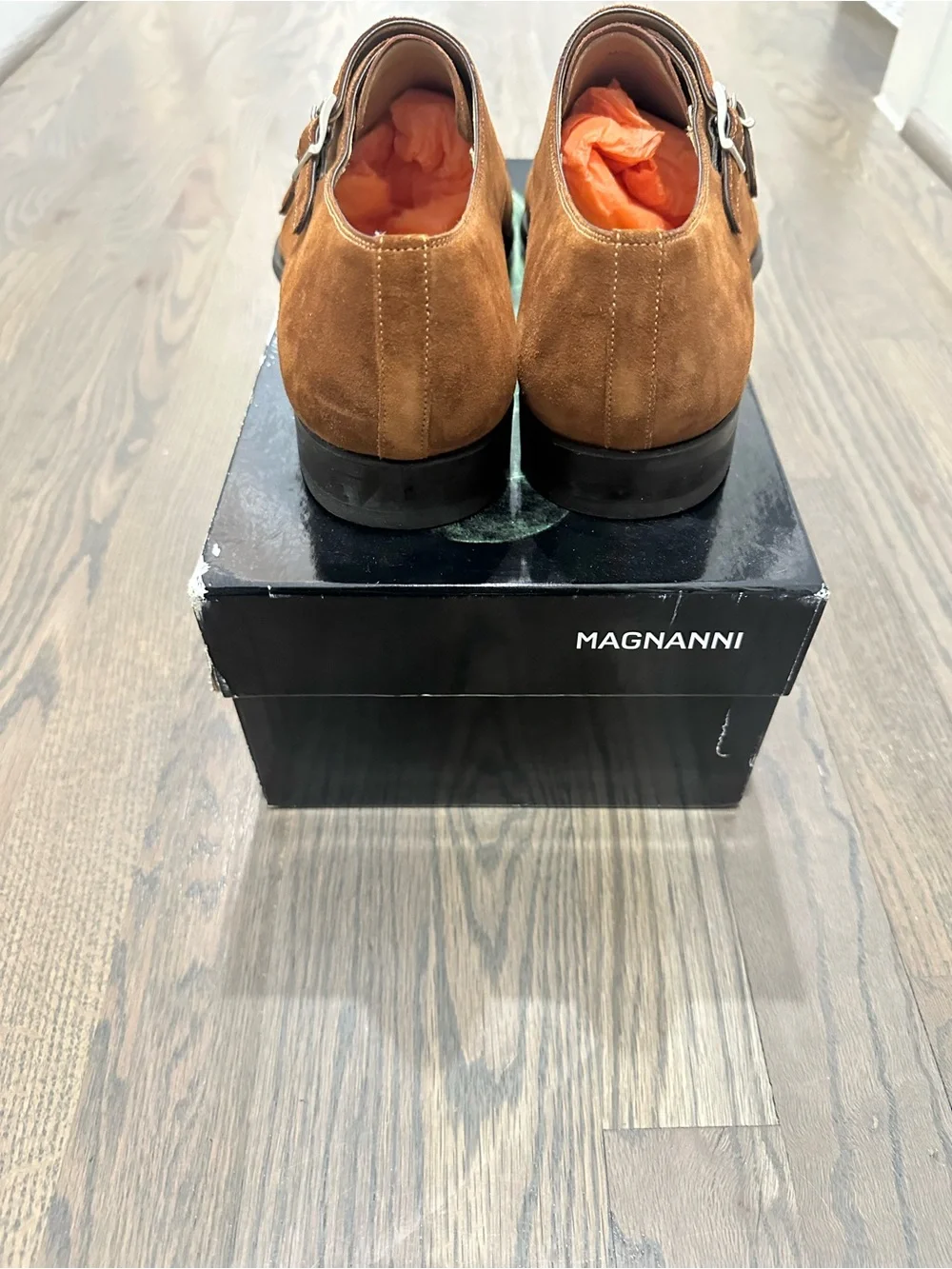 Magnanni Cognac Suede Double Monk Strap Oxfords